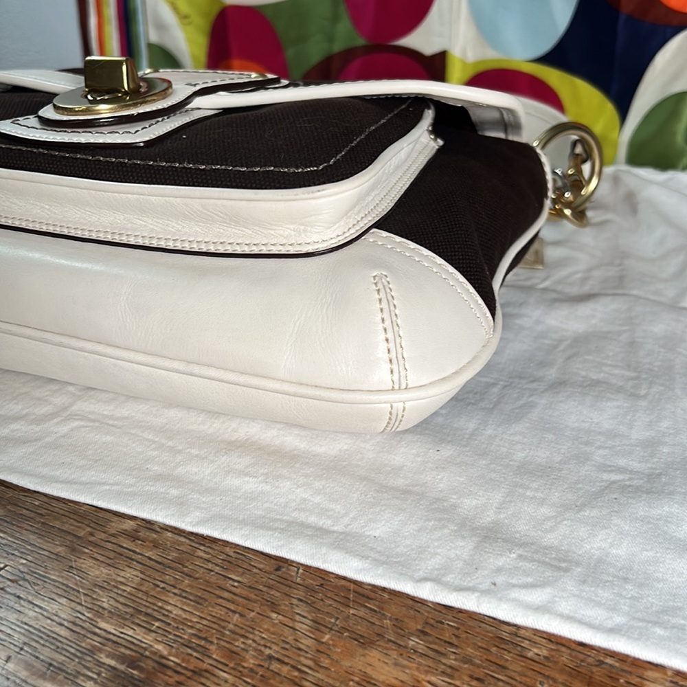 NWT Coach Legacy Stripe Parchment/Brown Slim Flap Ali Turnlock Shoulder Bag $378 - Picture 10 of 16